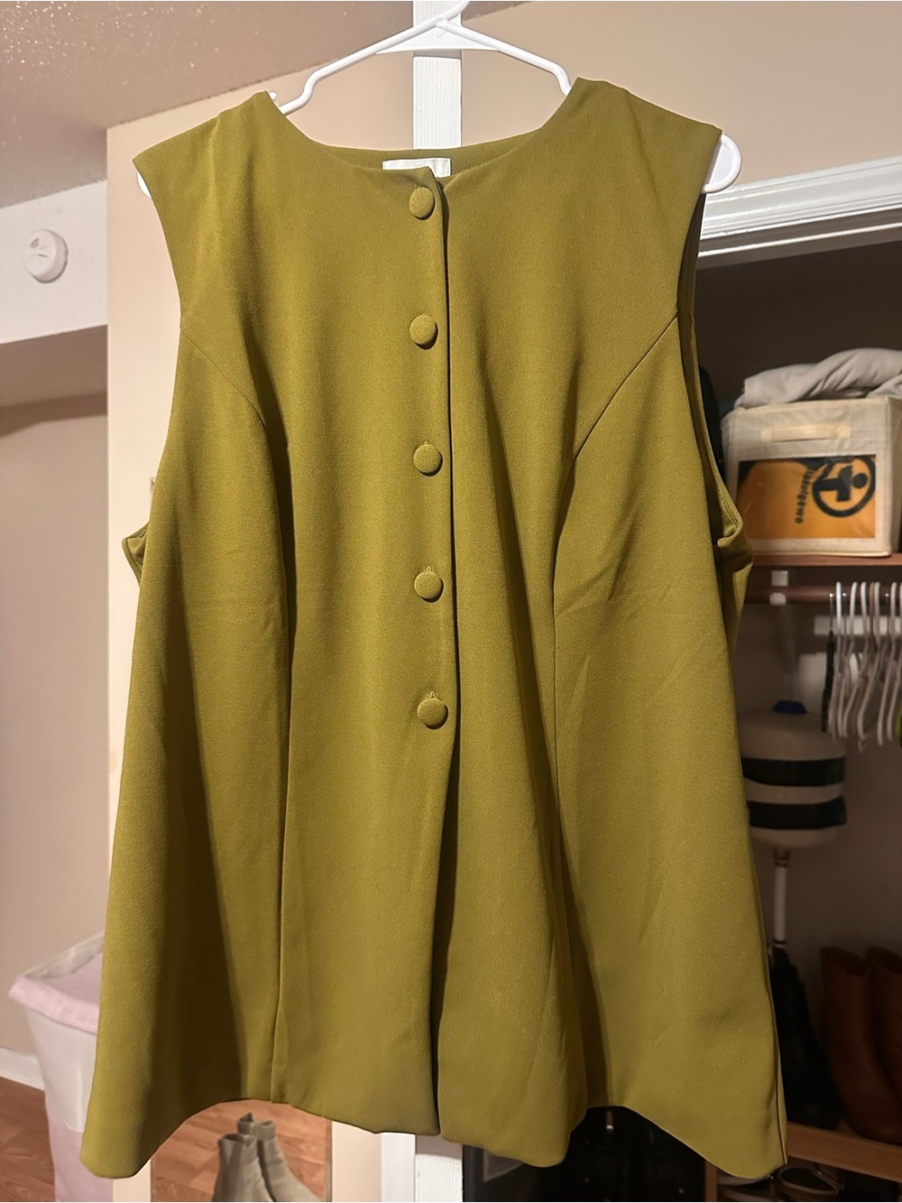 Olive Green Button-Front Sleeveless Vest